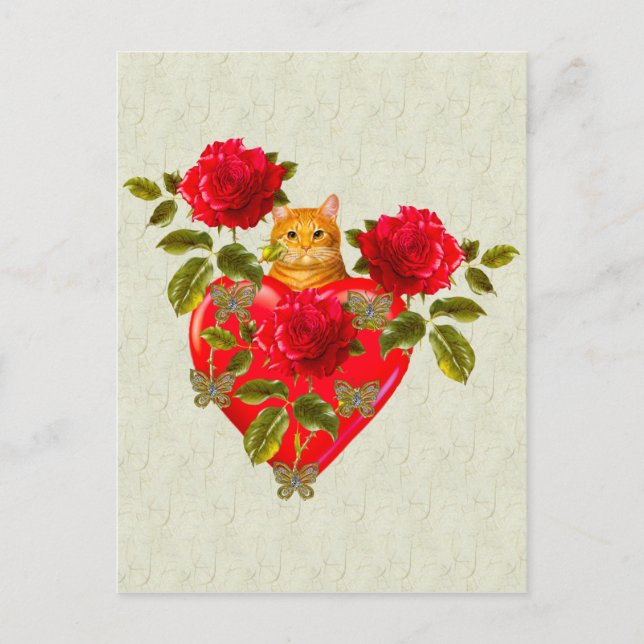 Kitty Cat Valentine Feiertagspostkarte (Vorderseite)