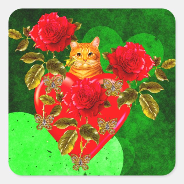 Kitty Cat Valentine Quadratischer Aufkleber (Vorderseite)
