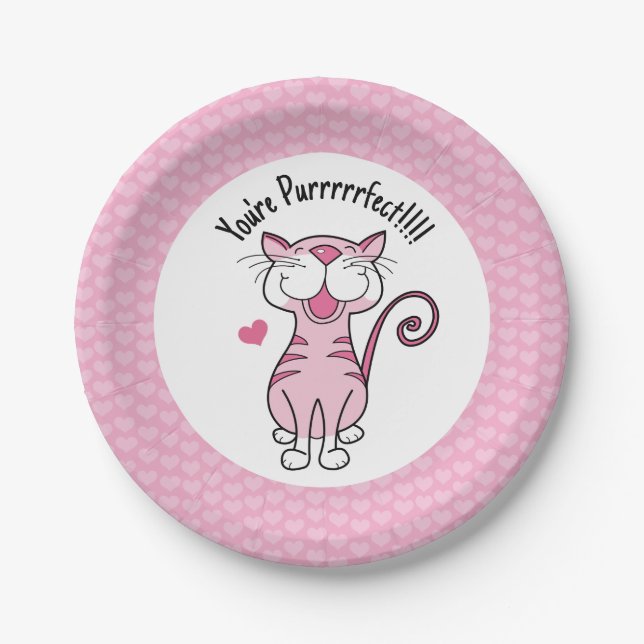 Kitty Cat Valentine's Day Hört Niedlich Purfect Pappteller (Vorderseite)