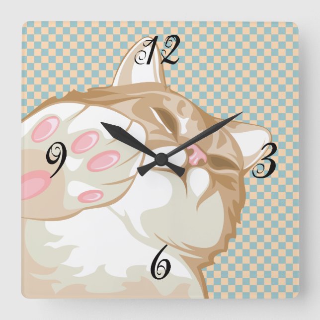 Kitty Cat Wall Clock Quadratische Wanduhr (Vorderseite)