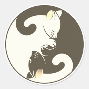 Kitty Cat Yin Yang   Brown Runder Aufkleber