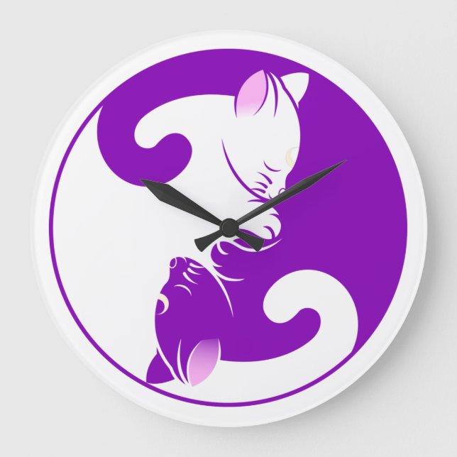 Kitty Cat Yin Yang Purple Große Wanduhr (Vorderseite)