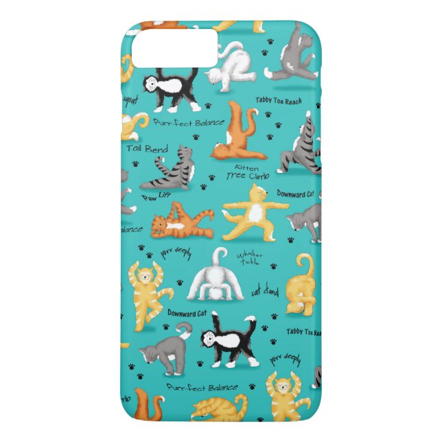 Kitty Cat Yoga Posen Türkisch Aquamarin blau gelb Case-Mate iPhone Hülle (Rückseite)