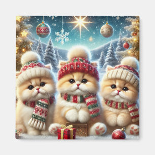 Kitty Cats im Weihnachtsdekor und Schnee Magnet