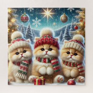Kitty Cats im Weihnachtsdekor und Schnee Puzzle