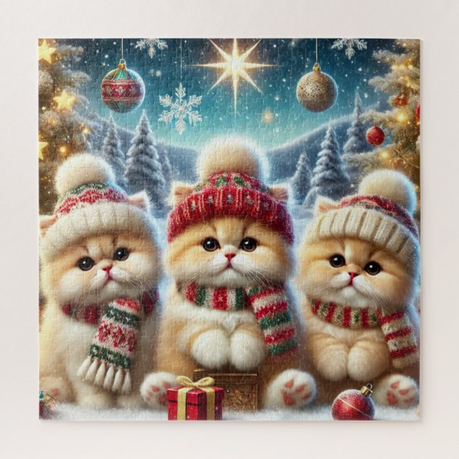 Kitty Cats im Weihnachtsdekor und Schnee Puzzle (Vertikal)