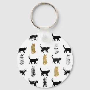 Kitty Cats in Gold und Schwarz-Weiß-Marmor Schlüsselanhänger
