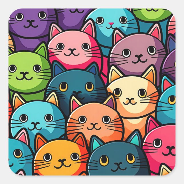 Kitty Cats Quadratischer Aufkleber (Vorderseite)