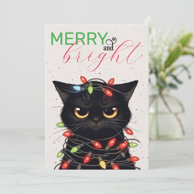 Kitty Christmas Lights Feiertagskarte (Stehend Vorderseite)