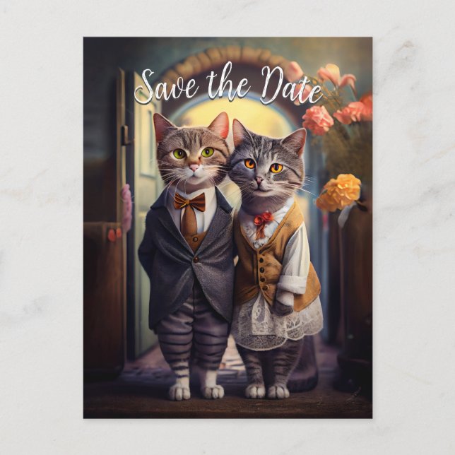 Kitty Couple - Save the Date Postkarte (Vorderseite)
