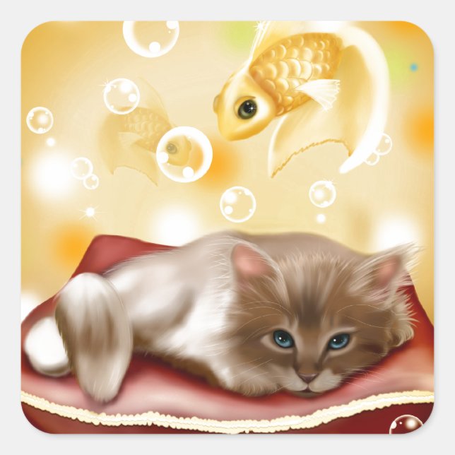 Kitty Dreams Quadratischer Aufkleber (Vorderseite)