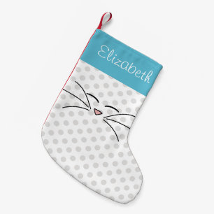Kitty Face Blue und Silver Personalisiert Kleiner Weihnachtsstrumpf
