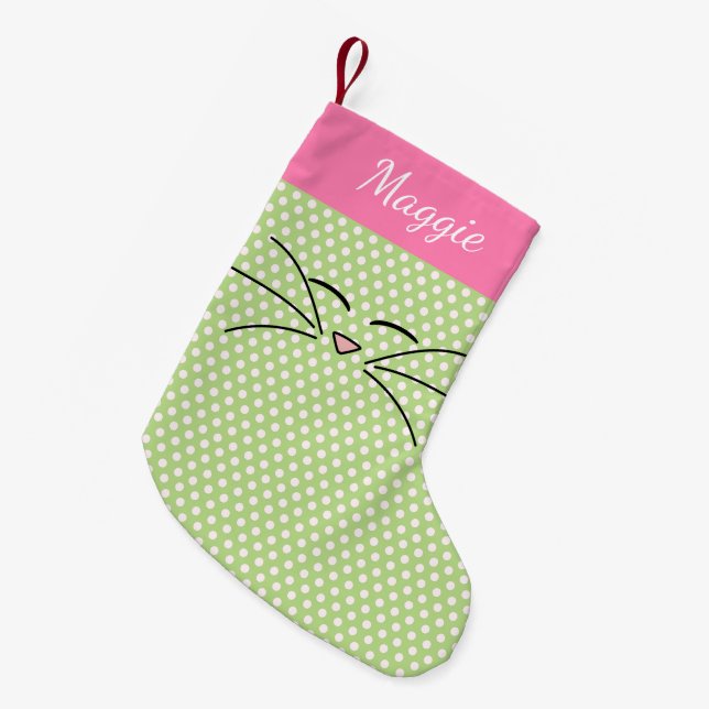 Kitty Face Pink und Green Kleiner Weihnachtsstrumpf (Vorderansicht (hängend))