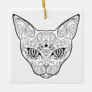 Kitty Face Sugar Skull   Tag der Todeskatze Keramikornament