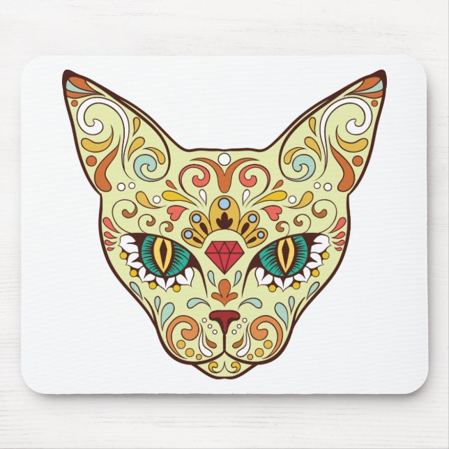Kitty Face Sugar Skull | Tag der Todeskatze Mousepad (Vorne)