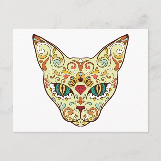 Kitty Face Sugar Skull | Tag der Todeskatze Postkarte (Vorderseite)