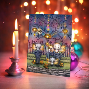 Kitty Feen in einer Herbstnacht Süße Kunst Karte