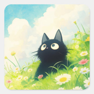 Kitty Friedliche Wiese Quadratischer Aufkleber