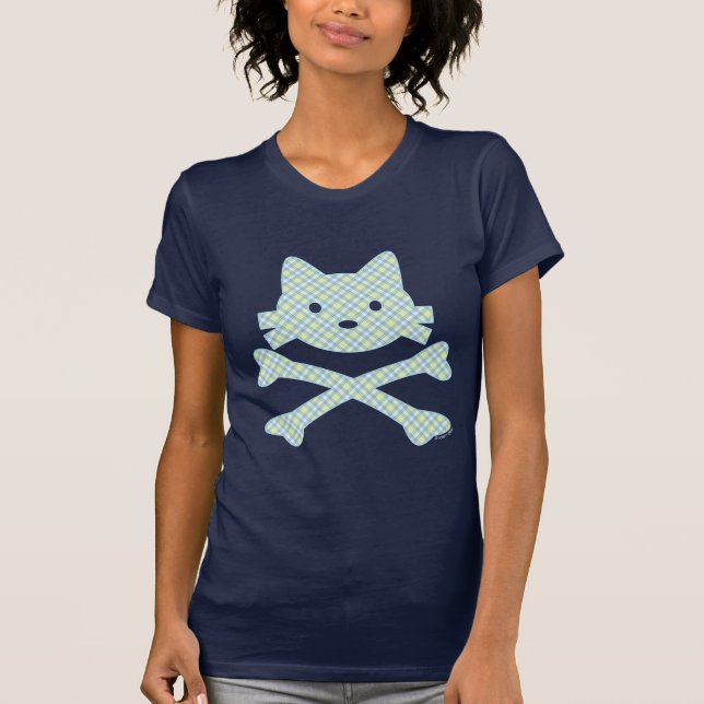 Kitty-gekreuzte Knochen kariert T-Shirt (Vorderseite)