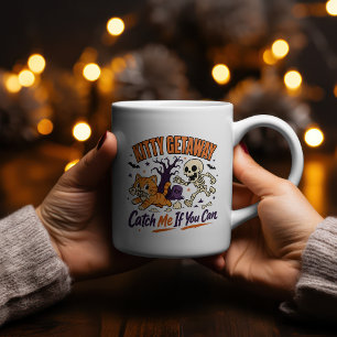 Kitty Getaway Halloween Skelett Chase Cat Desig Zweifarbige Tasse