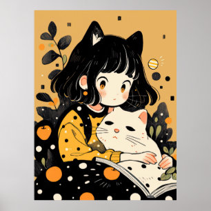 Kitty Girl liest ein Buch Poster