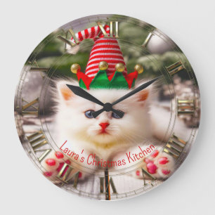 Kitty Happy Furbaby Weihnachten Große Wanduhr