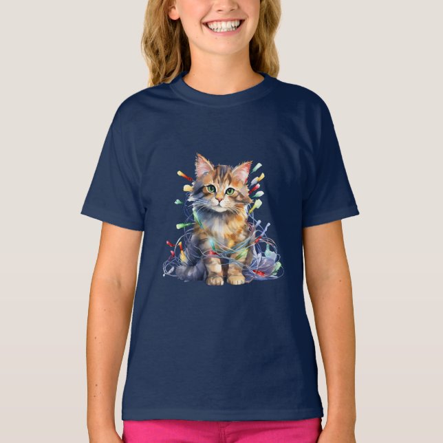 Kitty im Weihnachtslicht T-Shirt (Vorderseite)