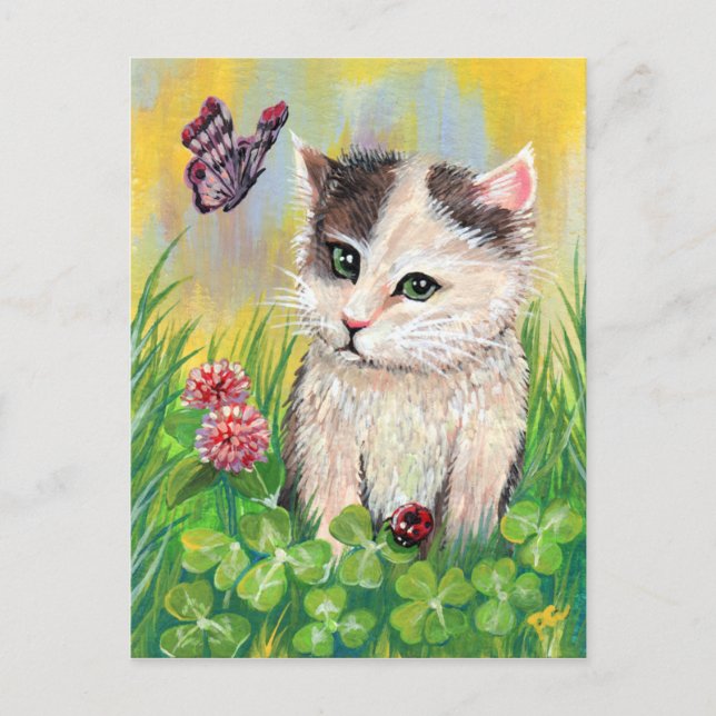 Kitty in Clover Patch Postkarte (Vorderseite)