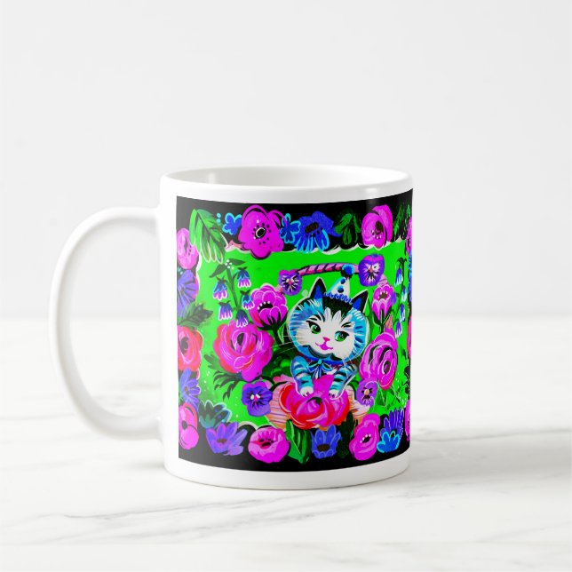 Kitty in einem Korb Retro-Tasse Kaffeetasse (Links)