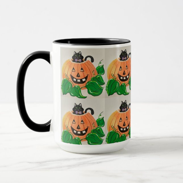 Kitty in Pumpkin Candy Jar Tasse (Links)