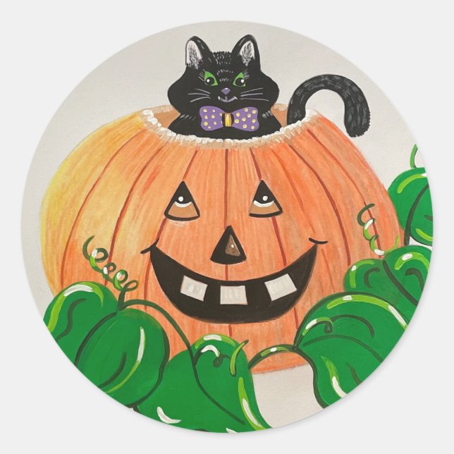 Kitty in Pumpkin Classic Sticker (Vorderseite)