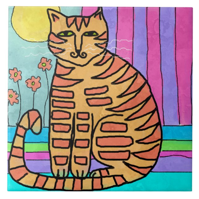 Kitty in the Sunshine Abstrakt Painting Fliese (Vorderseite)