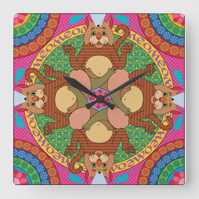 Kitty Karma Clock Quadratische Wanduhr (Vorderseite)