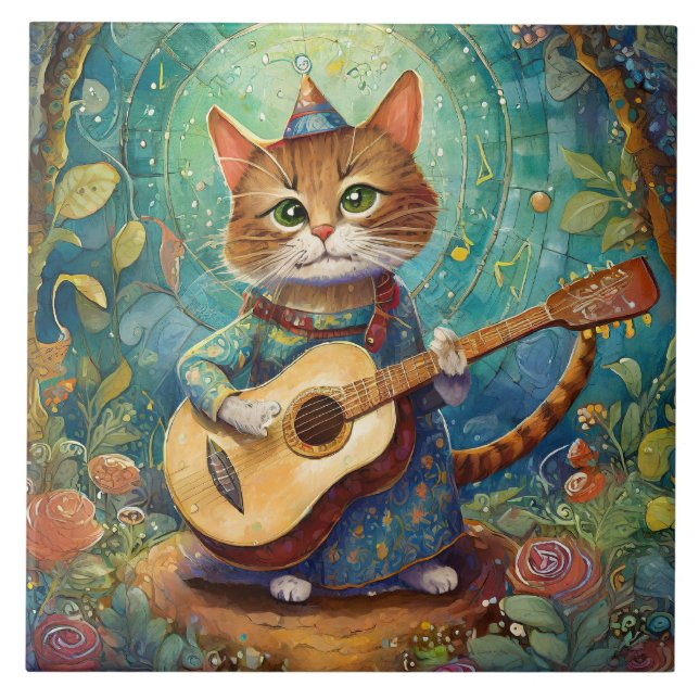 Kitty Kat Gitarre spielen Fliese (Vorderseite)