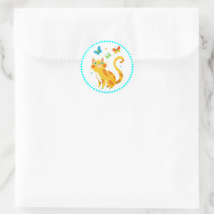 Kitty Kat und bunte Schmetterlinge Runder Aufkleber