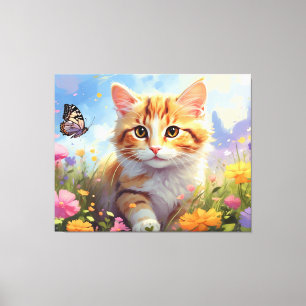 *~* Kitty Katze 5:4 Kätzchen Schmetterling Blume Leinwanddruck