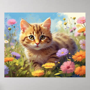 *~*  Kitty Katze 5:4  Kitten Feld Wilde Blumen AP6 Poster