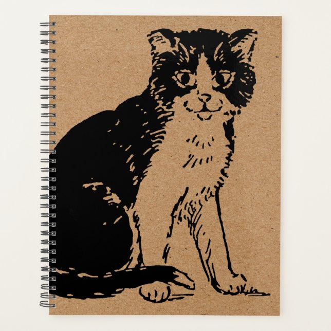 Kitty Katze auf braunem Papier Fine Art Planer (Vorderseite)