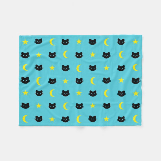 Kitty-Katzen-Mond-und Stern-Polyester-Fleece-Decke Fleecedecke (Vorderseite (Horizontal))