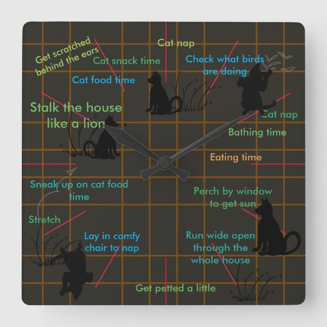 Kitty-Katzen-Tätigkeits-Katzen-niedliche lustige Quadratische Wanduhr (Vorderseite)