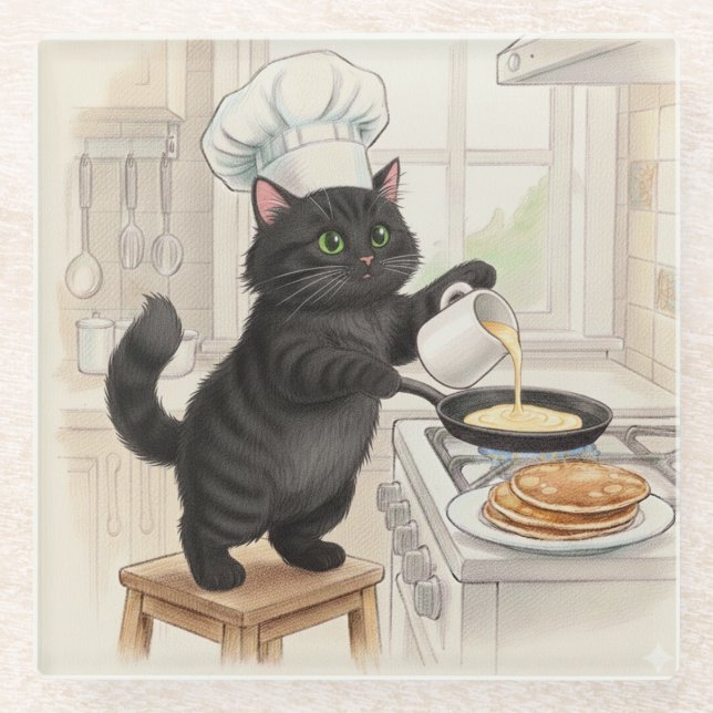 KItty Kichen Black Cat, Glass Coaster Glasuntersetzer (Vorderseite)