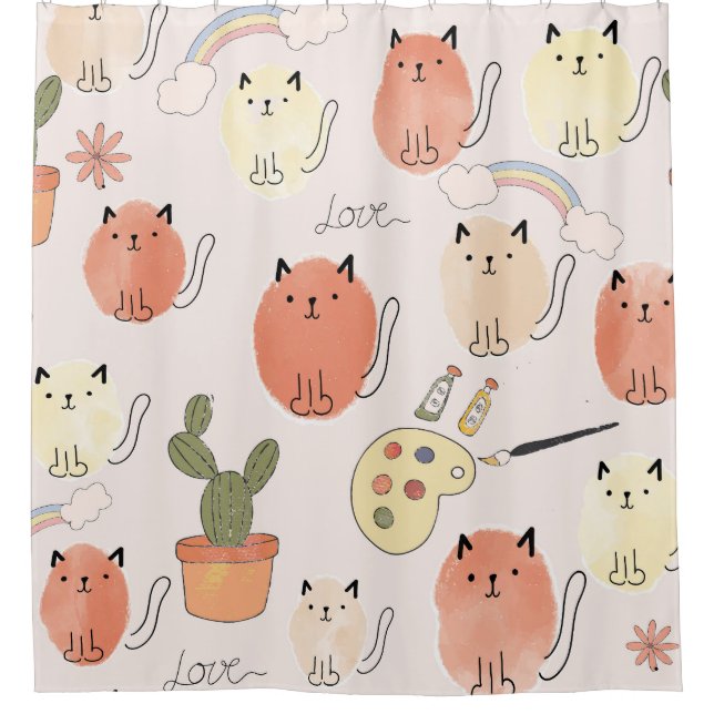 Kitty Kitten Cats: Süße Tier Pattern Duschvorhang (Vorderseite)