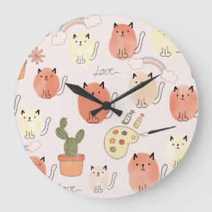 Kitty Kitten Cats: Süße Tier Pattern Große Wanduhr