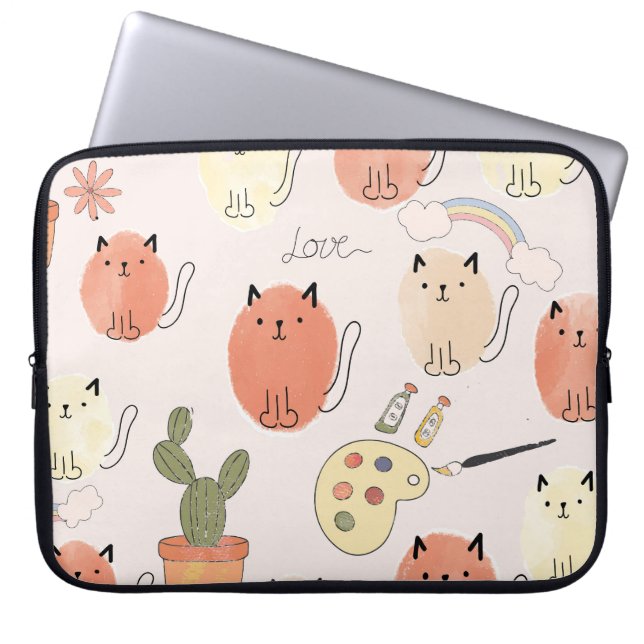 Kitty Kitten Cats: Süße Tier Pattern Laptopschutzhülle (Vorderseite)