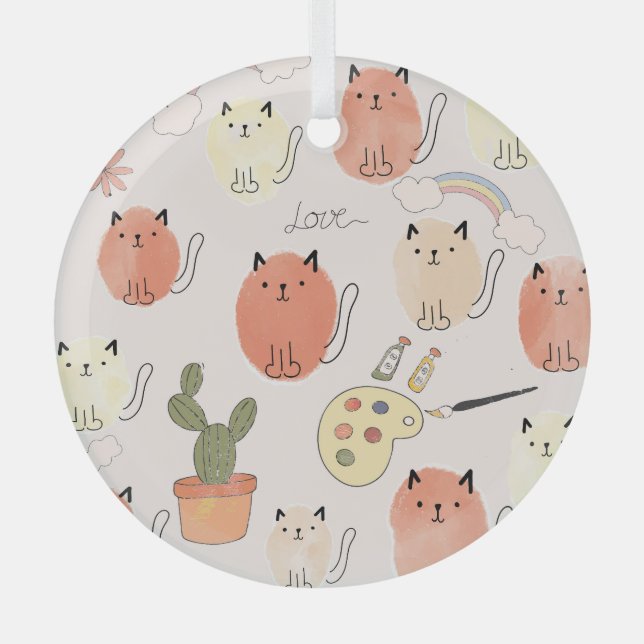 Kitty Kitten Cats: Süße Tier Pattern Ornament Aus Glas (Vorderseite)