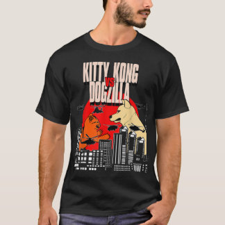 Kitty Kong versusus Dogzilla Funny Tokyo Japan Cat T-Shirt