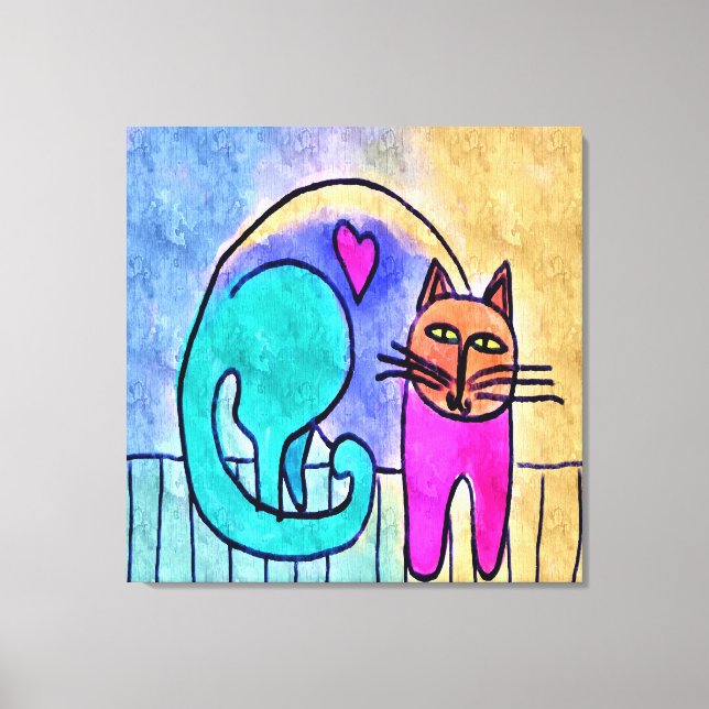 Kitty Liebe Abstrakt Cat Painting Leinwanddruck (Vorderseite)