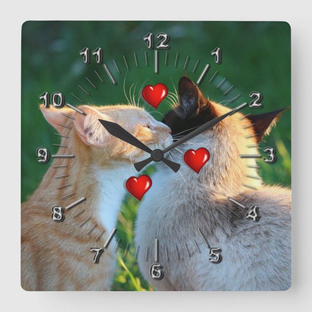 Kitty Liebe Quadratische Wanduhr (Vorderseite)