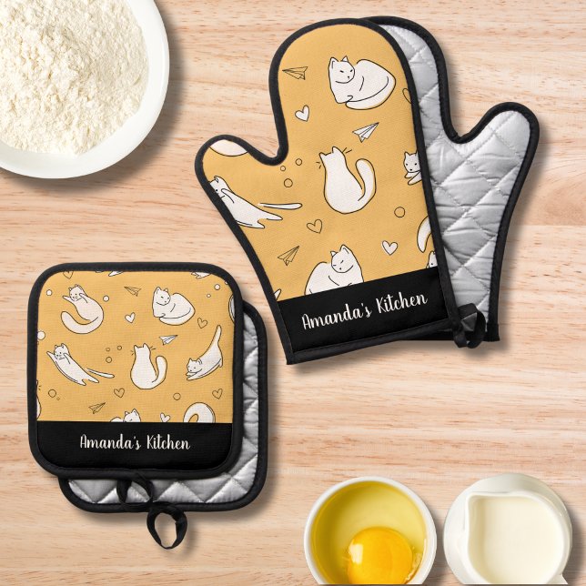 Kitty Lover Special Funny Cat Personalisiert Küche Ofenhandschuh & Topflappen-Set (Von Creator hochgeladen)
