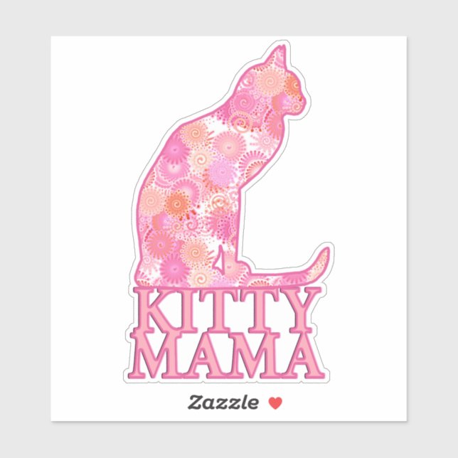 Kitty Mama Sitzkatze im rosa Fraktal Muster Aufkleber (Blatt)